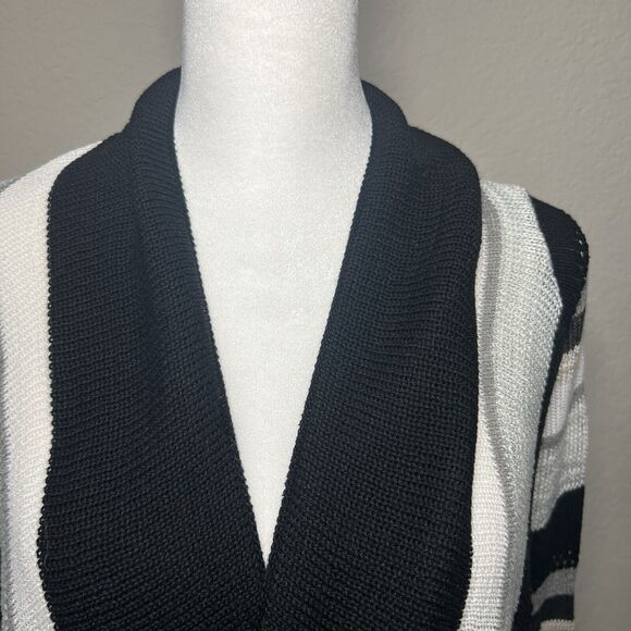 Unbranded Black & White Open Front Cascading Fringe Cardigan - One Size - Picture 2 of 10